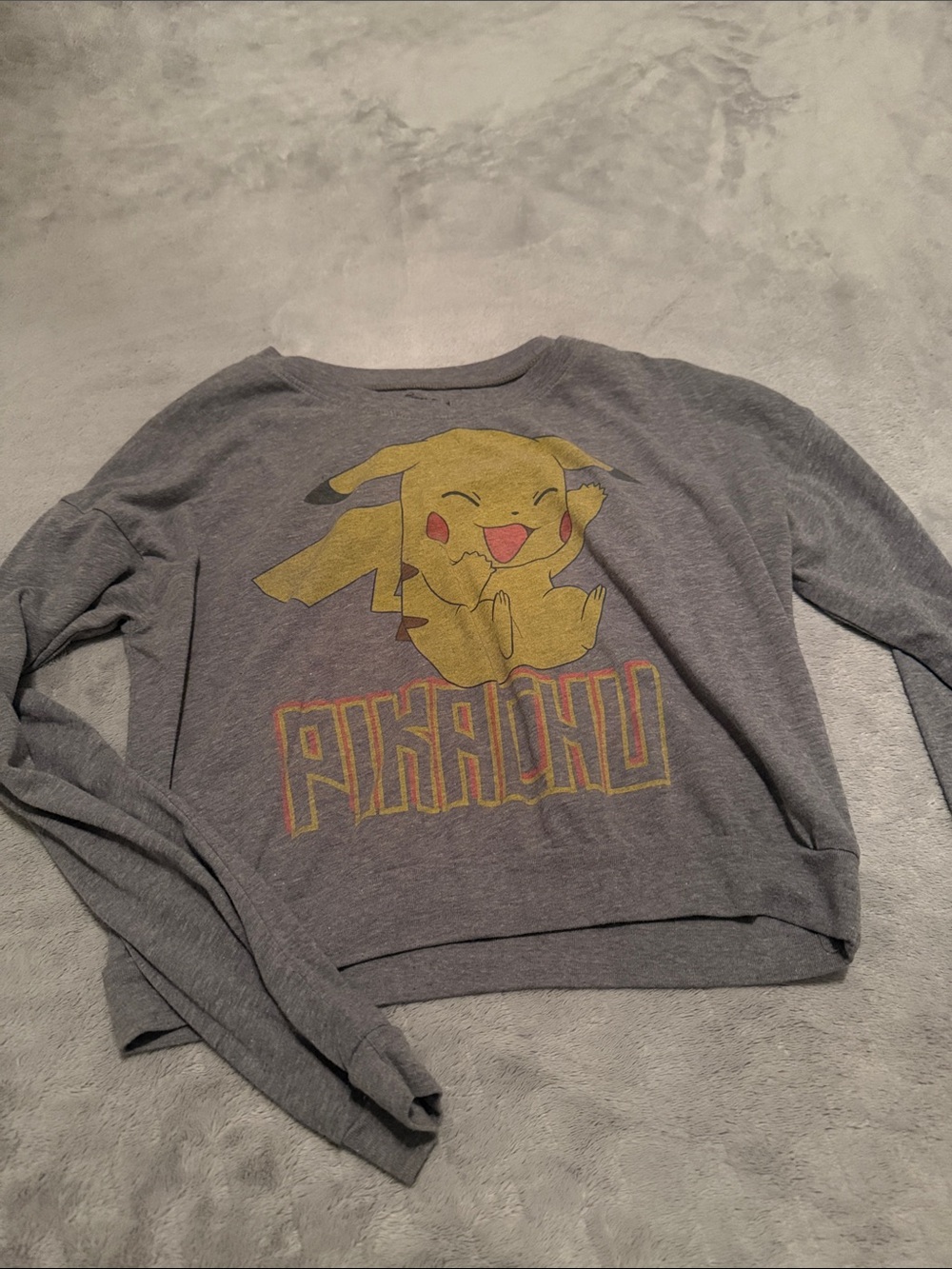 Pokemon Gray Crewneck Sweater with Yellow Pikachu Graphic